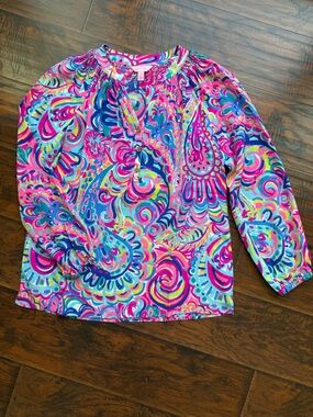 Lilly Pulitzer Pink & Blue Paisley Smocked Tunic